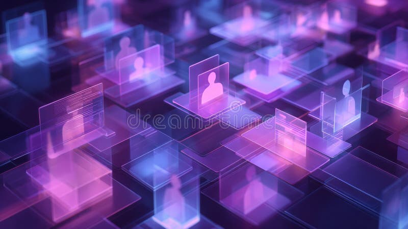 A Futuristic Network of Digital Profiles with Colorful Holographic Representations of People in a Virtual Space. Networking profiles stock images, royalty-free photos and pictures