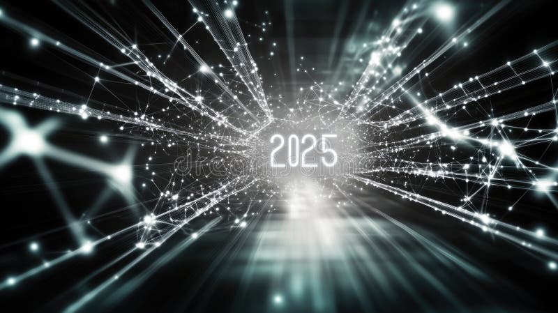 Futuristic network with 2025 illuminated in high-tech glowing digital space royalty free stock photos