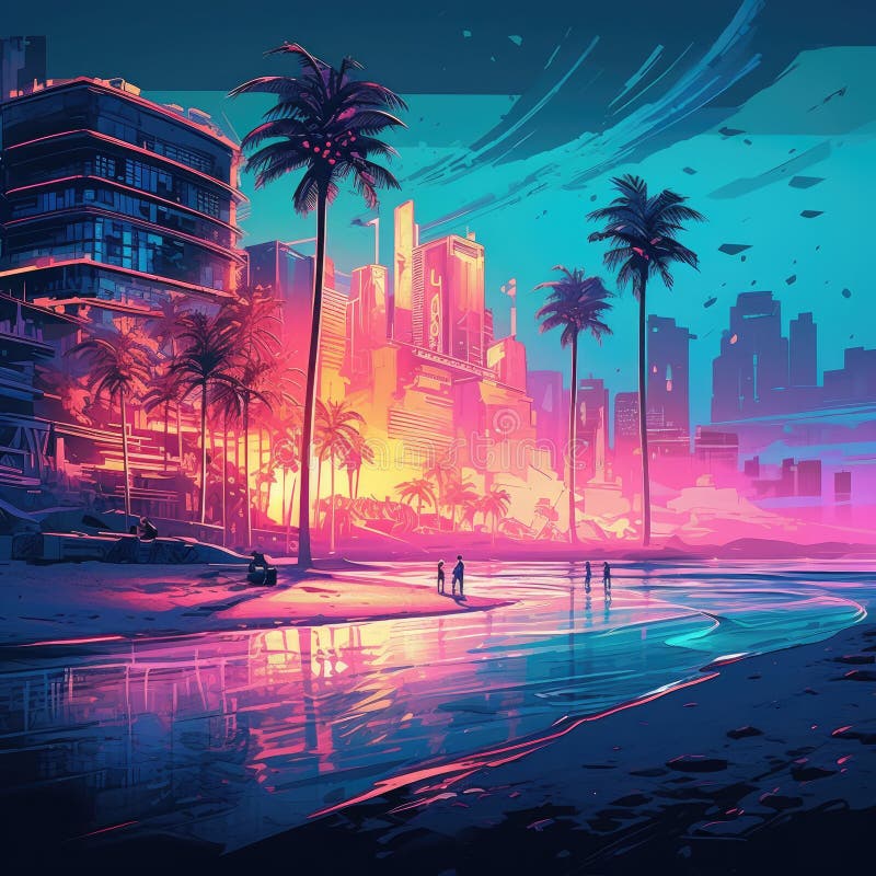 Futuristic Oceanside Twilight: a Cyberpunk Beach Scene AI Generated ...