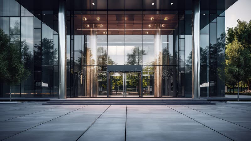 Futuristic office building doors vector illustration