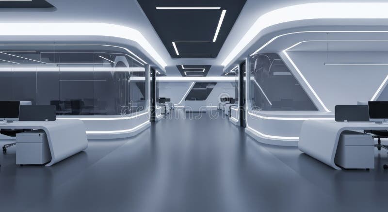Futuristic office space design concept royalty free illustration