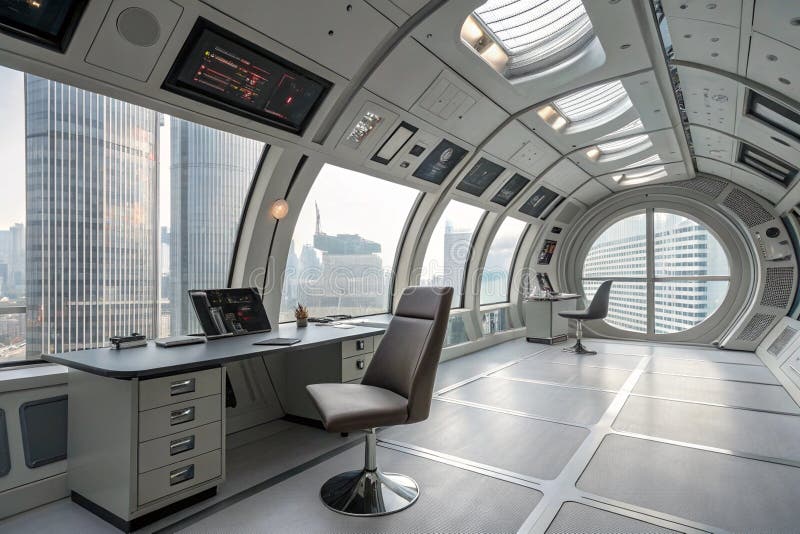 Futuristic office interior in spaceship style royalty free illustration