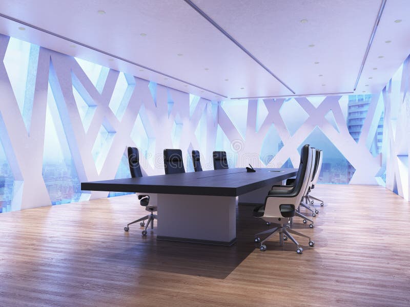 A futuristic office room with geometric window. 3d render vector illustration