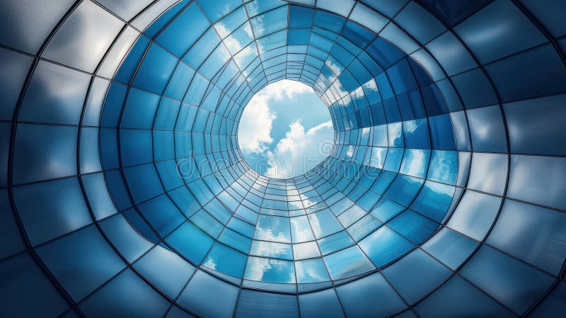 Futuristic Office Skyscraper with Curved Glass Windows in Low Angle View royalty free illustration