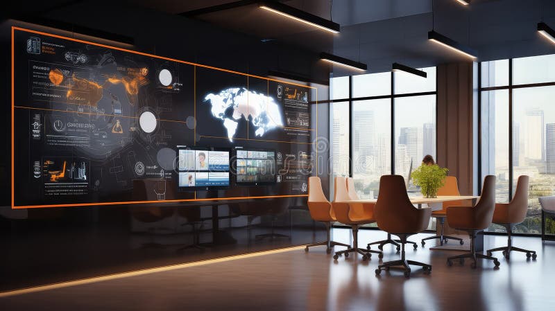 Futuristic office wall mockup vector illustration