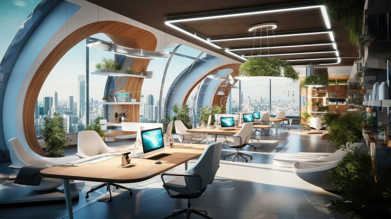 Futuristic office workplace vector illustration