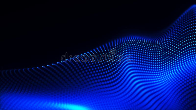 Futuristic particle wave. Abstract technology background. Big data visualization. 3d Widescreen. 3D rendering. stock illustration