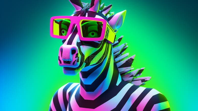 Futuristic, pixelated clothing on a zebra in a fun vibrant color scene. royalty free illustration