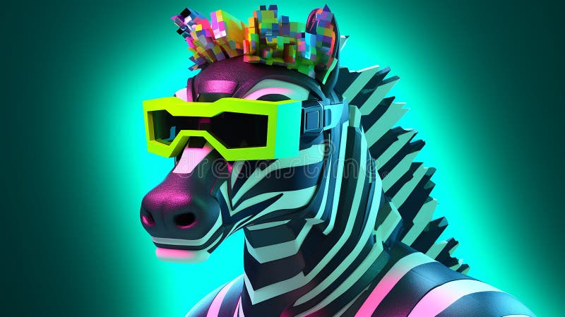 Futuristic, pixelated clothing on a zebra in a fun vibrant color scene. royalty free illustration