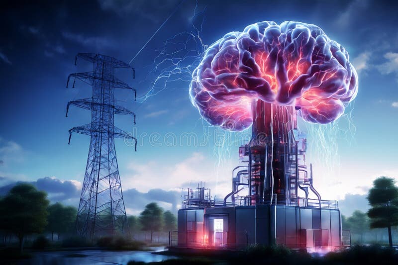Cybernetic Mind Power Station stock illustration