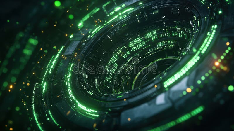 Futuristic quantum computing core processing data stream stock photos