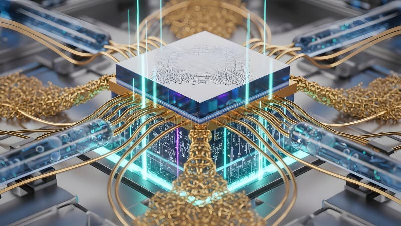 Futuristic Quantum Processor Modern Technology Circuits Computing Power stock illustration