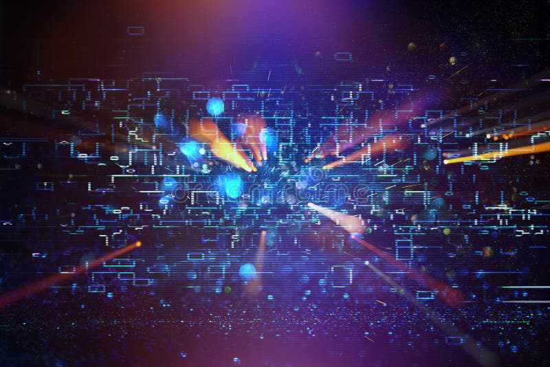 Futuristic retro background of the 80`s retro style. Digital or Cyber Surface. neon lights and geometric pattern royalty free stock photography
