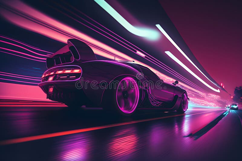 Futuristic retro wave synth wave car. Neural network AI generated