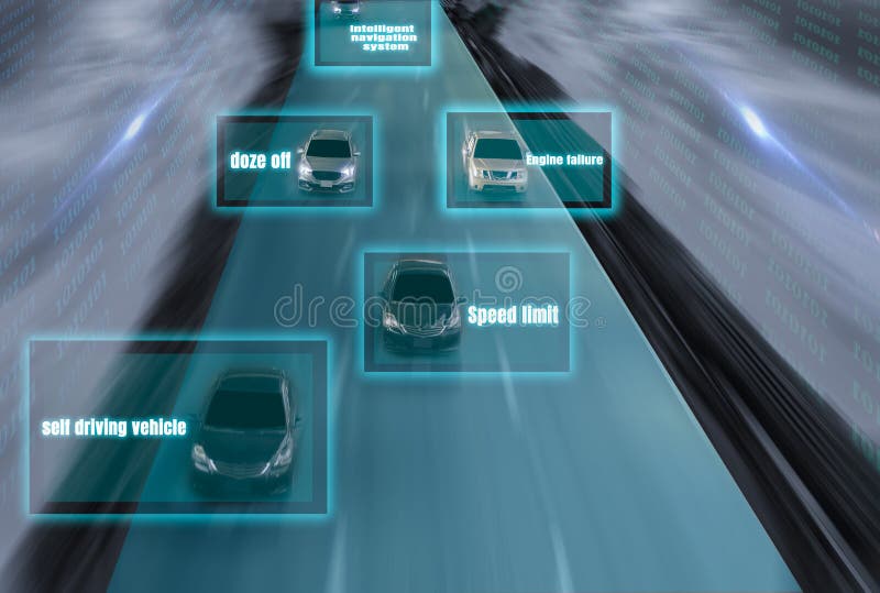 futuristic road of genius for intelligent self driving cars,Artificial Intelligence (AI) system, With fault detection and