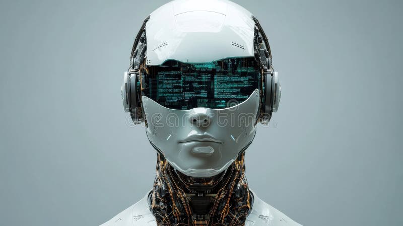 Futuristic Robot with Advanced Technology and Digital Interface stock illustration