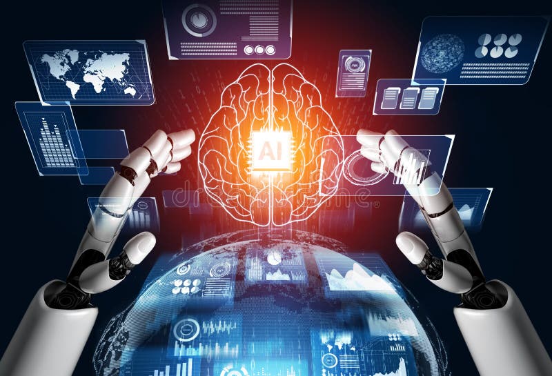 Futuristic robot artificial intelligence concept vector illustration