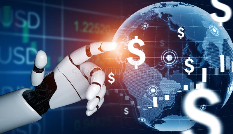 Futuristic robot artificial intelligence concept. 3D Rendering futuristic robot technology development, artificial intelligence AI, and machine learning concept. Global robotic bionic science research for future of human life