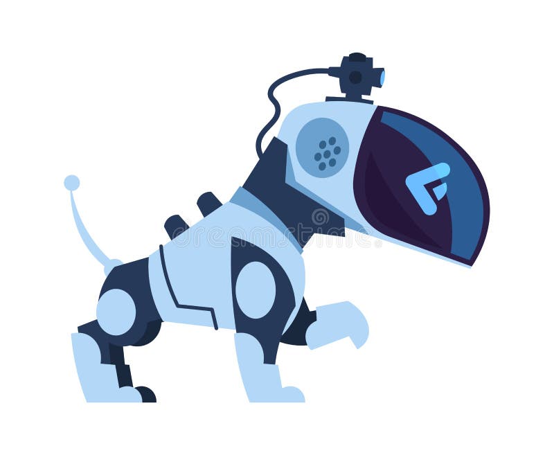 Futuristic robot dog. Cartoon electronic robotic toy. Automatic moving bot with remote control and artificial stock illustration