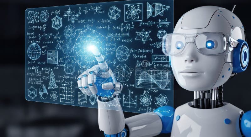 AI Robot Solving Complex Equations stock illustration