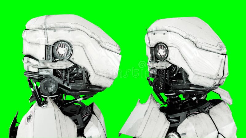 Futuristic robot isolate on green screen. Realistic 3d render. royalty free illustration