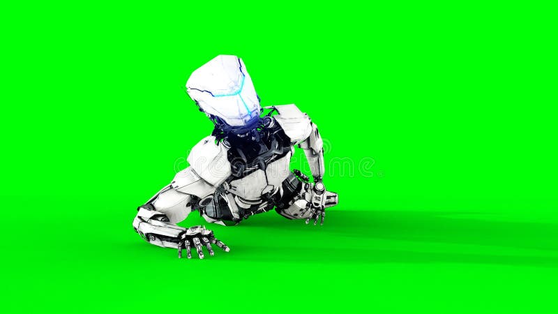 Futuristic robot isolate on green screen. Realistic 3d render. royalty free illustration