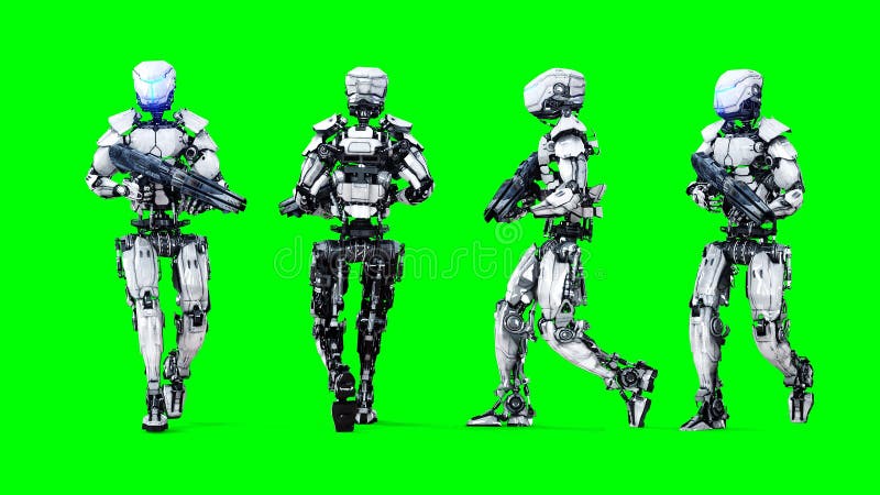 Futuristic robot isolate on green screen. Realistic 3d render. stock illustration