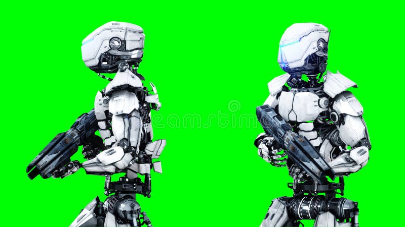 Futuristic robot isolate on green screen. Realistic 3d render. stock illustration