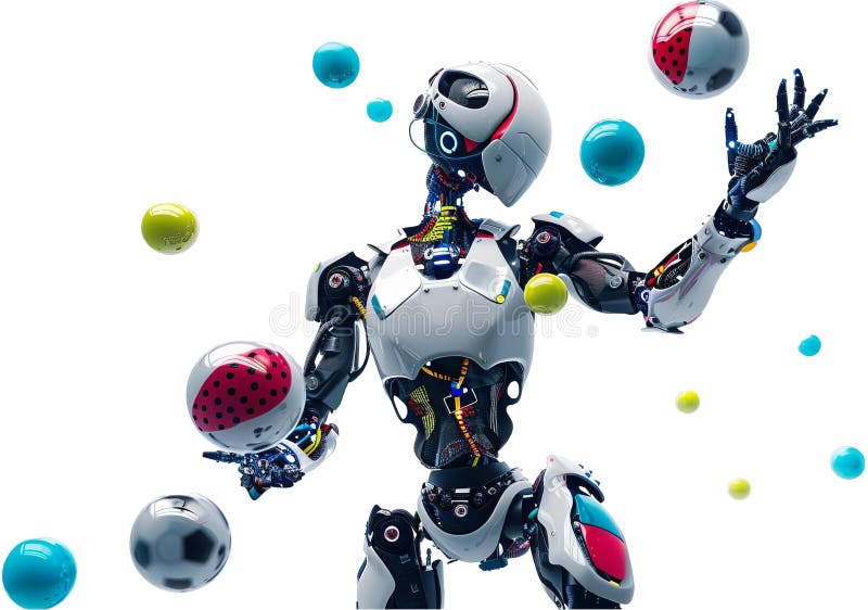 Futuristic Robot Juggling Balls in Circus Setting - AI and Robotics Performance Art