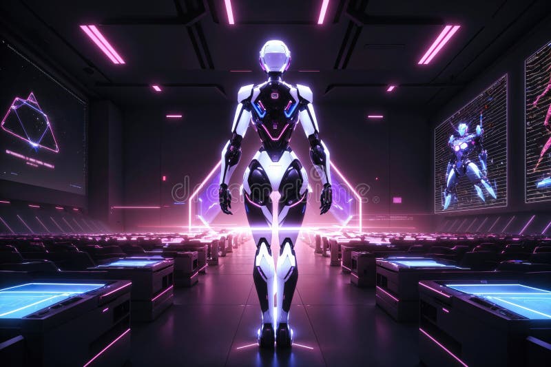 Scenarii cu roboți futuristici în concepte de inteligență artificială.