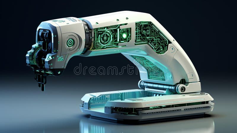Futuristic Robotic Arm Securing Digital Vault - Intricate Design, Green Binary Code royalty free illustration