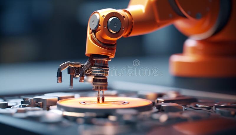 Futuristic robotic arm turns steel, skillfully mixing innovation and creativity generated by AI stock photography