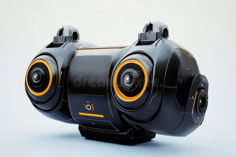 Innovative robotic camera design displayed on white background with sleek technology features royalty free stock photo
