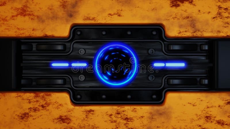 Futuristic Robotic Design with Yellow and Neon Blue Parts Featuring High-Tech Sci-Fi Elements and Dynamic Motion Loop Animation royalty free illustration