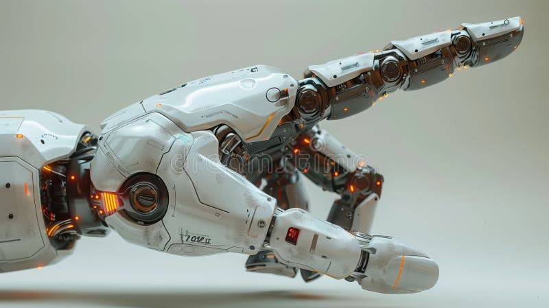 A Futuristic Robotic Hand featuring an intricate system of Detailed Mechanics and components royalty free stock photos