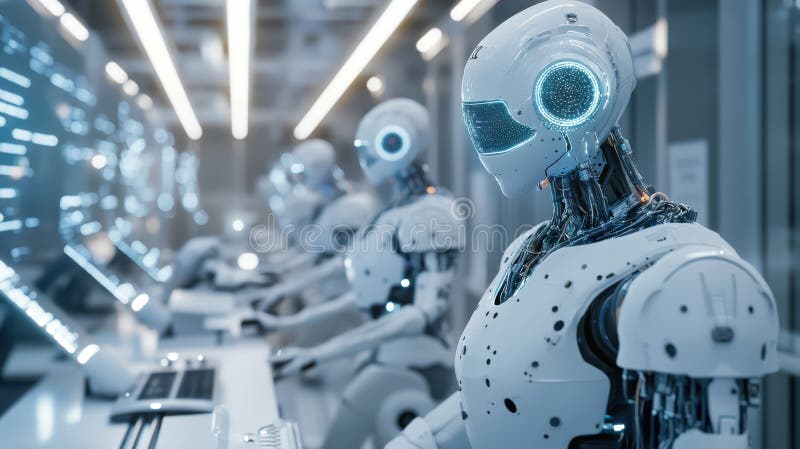 Futuristic robotics in advanced laboratory setting for ai innovation and development. Big data and machine learning stock image