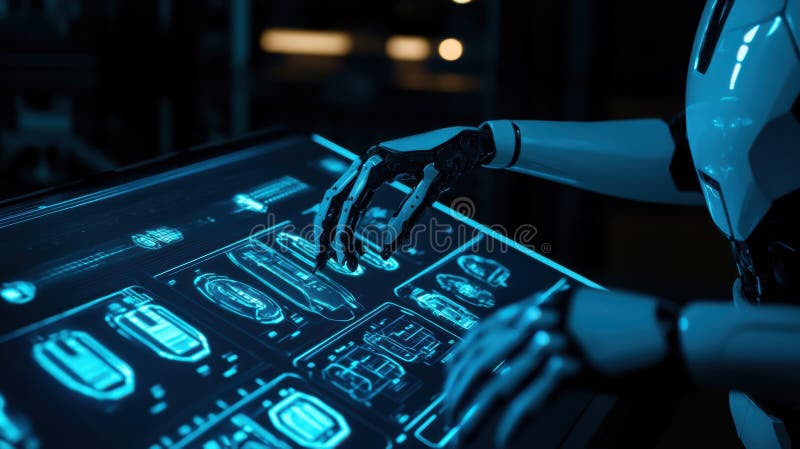Futuristic robotics and artificial intelligence interface for innovative technology design. Robotics Process Automation royalty free stock image