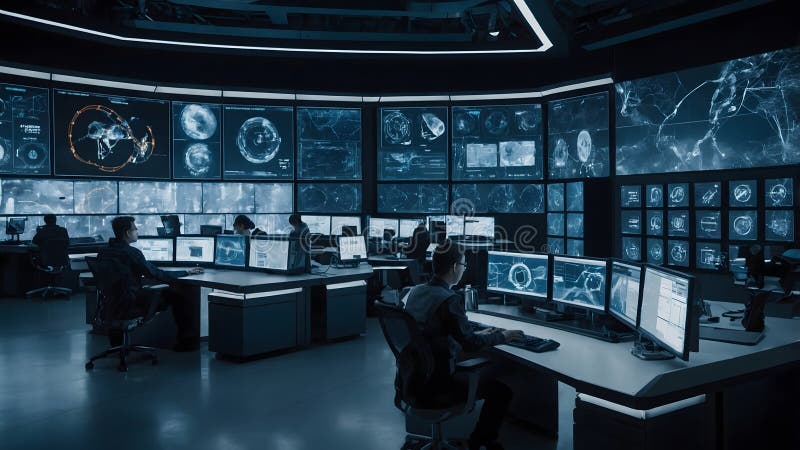 Futuristic Robotics Control Center Integrating AI and Real-Time Data for Precision Operations stock photo