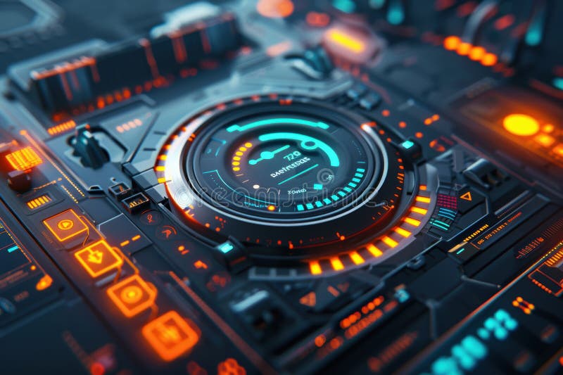 Futuristic Robotics Control UI with Progress Bar and Metallic Glowing 3D Elements for Tech Design royalty free stock photos