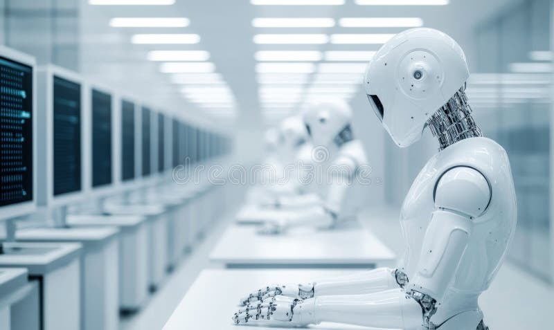 Futuristic Robotics in High-Tech Automated Facility stock photos