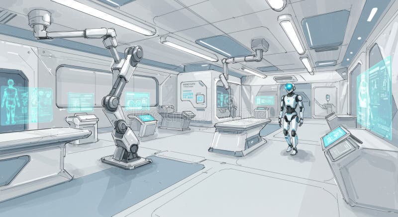 Futuristic robotics laboratory with advanced technology and ai integration royalty free stock photos