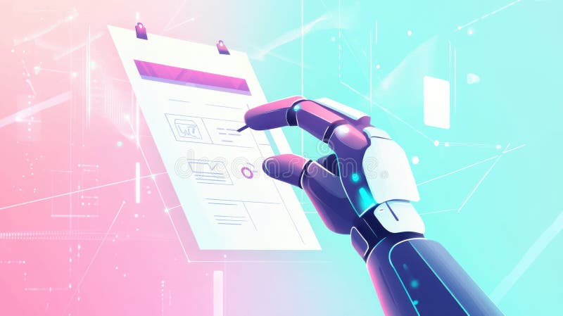 Futuristic robotics and technology concept with digital interface background. Survey answer quality checklist royalty free stock photos