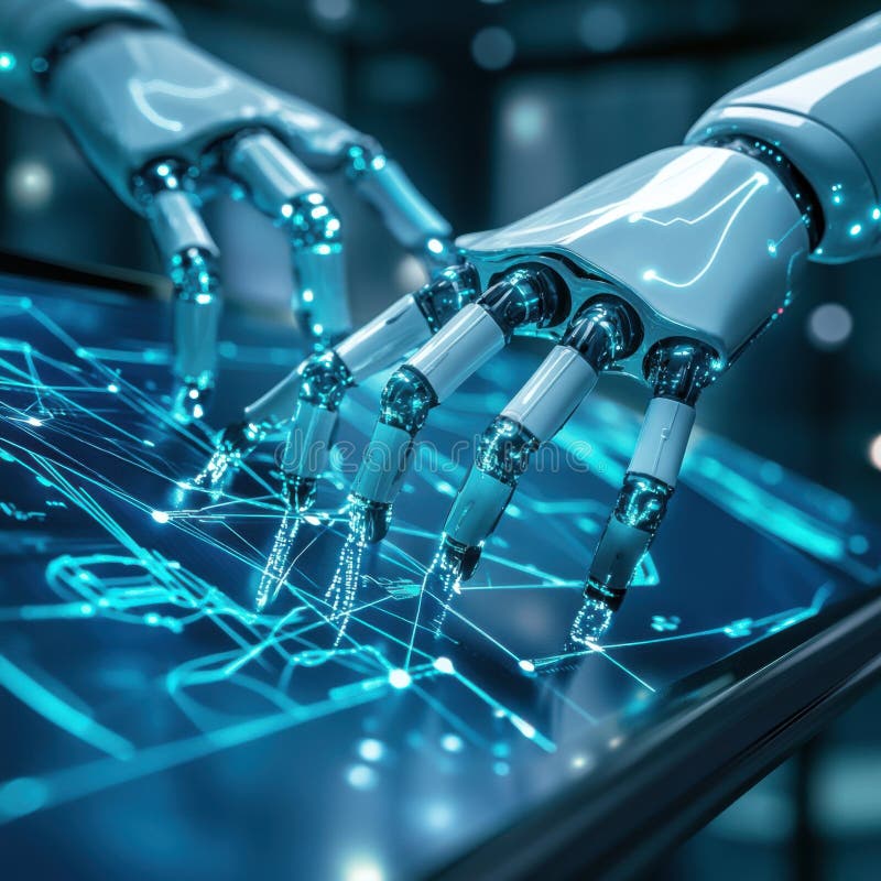 Futuristic robotics and technology interface with holographic display design. Robotics Process Automation royalty free stock image