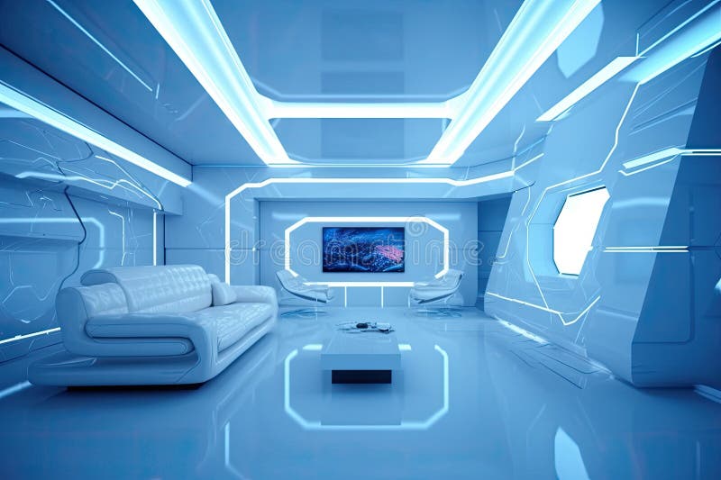 Futuristic Room Interior, Minimalism Style. Generative AI Stock
