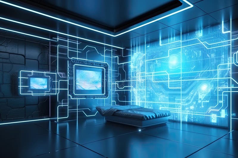 Futuristic Room Interior with Glowing Lines. Generative AI Stock ...