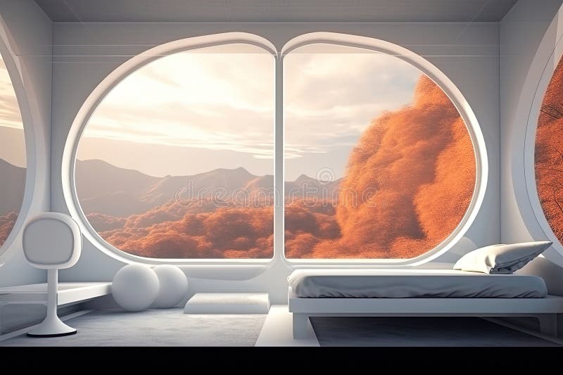 Futuristic Room Interior, Minimalism Style. Generative AI Stock