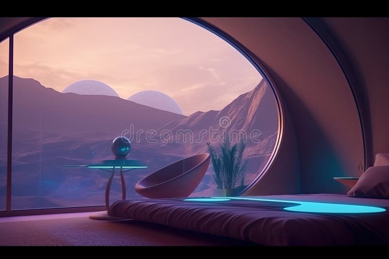 Futuristic Room Interior, Minimalism Style. Generative AI Stock