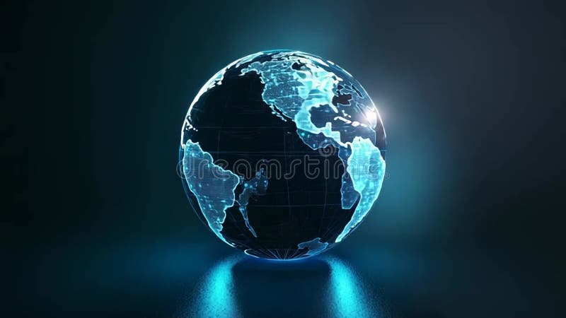 Futuristic planet earth rotating in space with glowing lines and dots vector illustration