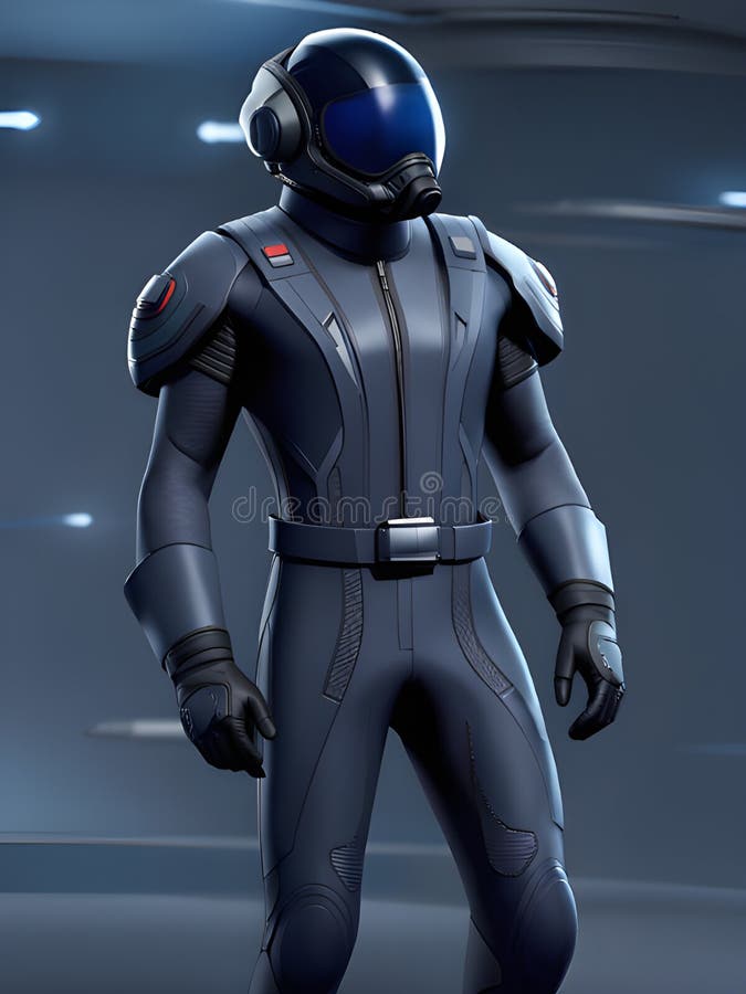 Futuristic sci fi alien in black suit stock illustration