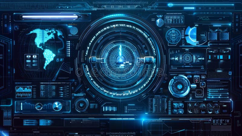 Futuristic sci fi hud interface with defined zones and depth in digital art design, Generated by AI